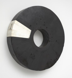 #64, 1997-08, 28 1/2 diameter x 4 1/2 inches, enamel, oil, plaster, tar and wax